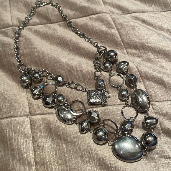Chunky Silver 3 Layer Multi Shape Necklace - Picture 1 of 3